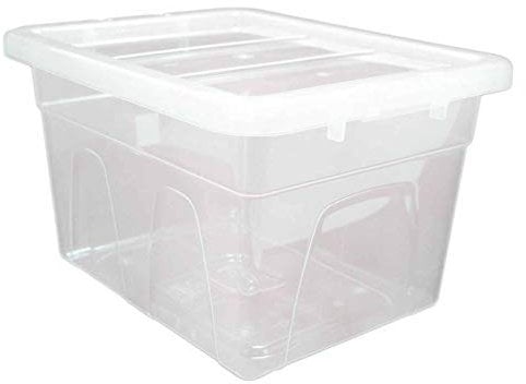 Optimal Products Clear Plastic Storage Box With Lids UK BRITISH MADE Home Office Stackable Transparent Plastic Boxes, Size 5,11,24,28,35,45,62 Litre (1 Box, 24 Litre)