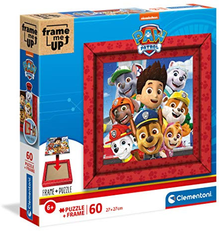 Clementoni 38808 Frame me up Paw Patrol – Puzzle 60 Teile ab 4 Jahren, buntes Kinderpuzzle inkl. Rahmen aus Karton, zum Aufhängen ohne Kleber, Geschicklichkeitsspiel für Kinder