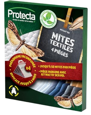 Protecta Piège Anti-Mites Textiles x4 – Phéromones Incluses – sans Insecticide & Inodore – Protection Placards & Penderies Jusqu’à 3 Mois