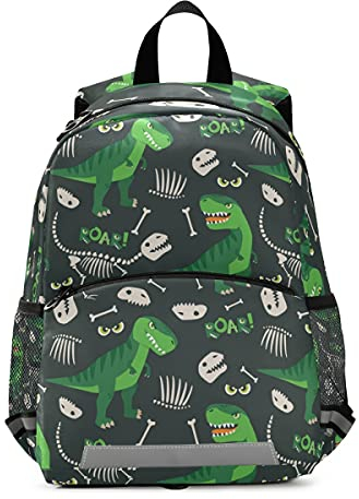 Isaoa Rucksack mit Zügeln für Jungen, Rex Dino Dinosaurier Skelett schwarz Kinder Rucksack Kinderrucksack Tagespflege Tasche Vorschule Kindergarten Reisetasche mit Brustclip