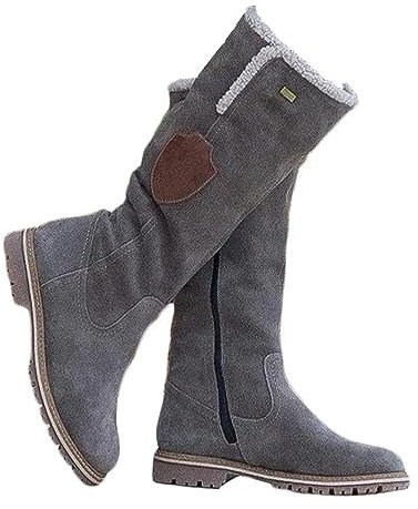 Onsoyours Stivali Donna Stivali Alti Invernali Scarpe Camoscio Outdoor Stivali da Neve Foderati Caldo con Chiusura Lampo Laterale A Grigio 40 EU