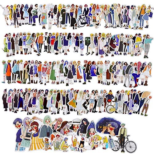 RUIJINSM 150 Pcs Fashion Lovely Girls Stickers Cartoon Girls Stickers Set Scrapbook Decal Journal Dairy Planner Laptops Phone Case Water Bottle Paper Sticker (Black+White)