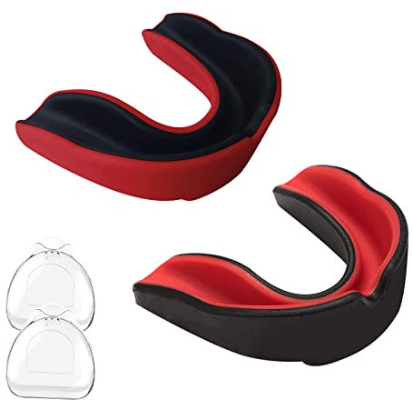 Zahnschutz, Sport Mundschutz, 2 Stücke Mundschutz Boxen, Sport Zahnschutz für MMA Kampfsport Boxen, Erwachsene, SchwarzRot