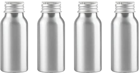 ZEOABSY 4 Pièces Flacon Aluminium Vides 50 ML, Bouteille Avec Bouchon Fileté Argent pour Cosmétique Shampooing Salle de Bains Hôtel Voyage Rechargeables