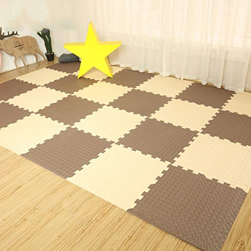 Skrsila Baby Puzzlematte 18 Teile Schaumstoffmatte Kinderspielteppich Spielmatte Bodenschutzmatte für Baby Kinder, 30 x 30 x 1,2 cm, Trainingsmatten Yogamatten Beige + Braun