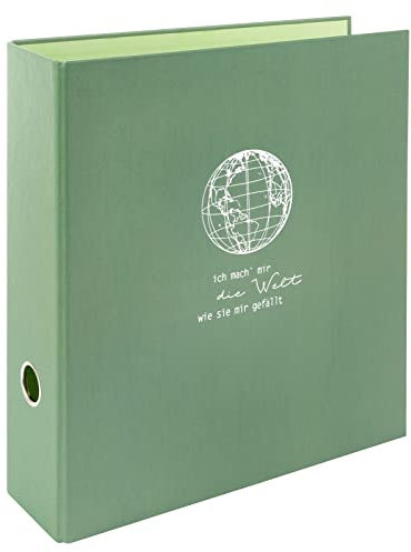 goldbuch 33 130 Ordner frech & frei Moosgrün, Motiv Globus, Aktenordner, Maße 28,5 x 32 x 8 cm, Einband aus Kunstdruck mit Weißprägung, Hefter mit Hebelmechanik, Heftordner Grün