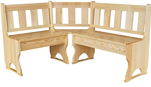 k koma Eckbank aus Kiefernholz - NEU Weiss/Unbehandelt (120 x 180 cm)