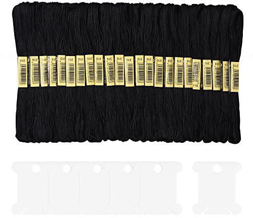 Stickgarne 25 Knäuel schwarz, Auervo Sticktwist, Kreuzstichfäden, Freundschaftsarmbandfaden, Basteltwist, Regenbogenfarbe mit 6 Stickspulen