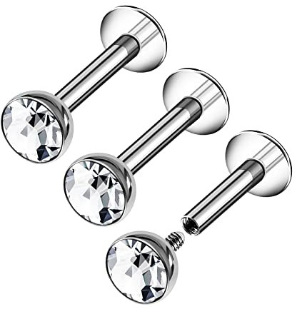 KJM FASHION 3 Stk Stahl Innengewinde Labret Monroe 1,2mm 16g 6mm 1/4 4mm Klar Kristallkugel Marilyn Monroe Ohrringe Piercing Schmuck 8555