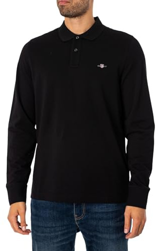 GANT Men's Reg Shield LS Pique Rugger Polo Shirt, Black, XXXX-Large