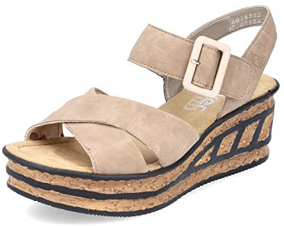 Rieker Damen Plateausandalen 68163, Frauen Sandalen,Freizeitschuhe,Schuhe,Strandschuhe,Plateausandaletten,Dicke,Sohle,bequem,beige (62),38 EU / 5 UK