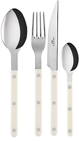 SABRE PARIS - 24-Piece Cutlery Set 24cm - Bistrot Collection - Knives, Forks, Tablespoons & Teaspoons - Stainless Steel & Nylon - Dishwasher Safe - Ivory - Brilliant Finish