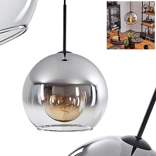 Hängeleuchte Koyoto, Hängelampe aus Metall/Glas in Schwarz/Rauchfarben/Klar, Leuchte 1-flammig im Vintage/Retro Design mit Schirm aus Glas (Ø 25 cm), Höhe max. 147 cm, 1 x E27, ohne Leuchtmittel