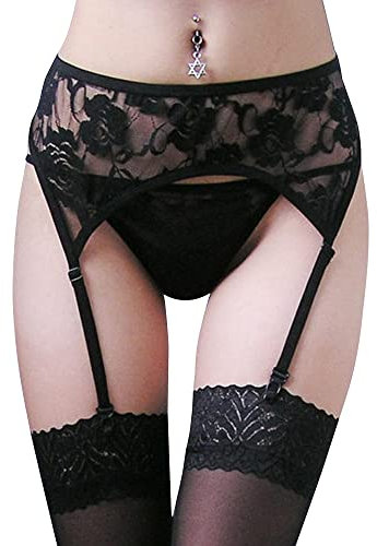 TOEECY Liguero Medias Mujer Encaje Floral Transparente con Tirantes Ajustables Sujetador de Medias Elegante Sexy Rejilla para Medias Altas Diseño Clásico