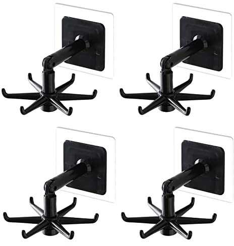 Drehbarer Klapphaken,4 Pcs 360°Drehung Haken Selbstklebende Haken Drehbarer Haken mit Aufkleber Multifunktion Drehhaken für Küche Bad