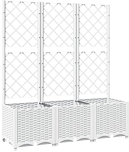 Tidyard Pflanzkübel Blumenkübel Pflanzkasten mit Rankgitter Spalier-Pflanzgefäße Rankgitter Rankhilfe Blumenkasten Pflanzbeet Gartenspalier 120 x 40 x 136 cm (L x B x H) PP (Polypropylen) Weiß