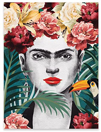 Poster Frida Kahlo Frau Blumen 50x70 cm Hochformat - OHNE RAHMEN XXL Wandposter Kunstdruck Fotoposter Wandbild Wandbilder Wand Bild auf Poster Wohnzimmer Schlafzimmer Küche