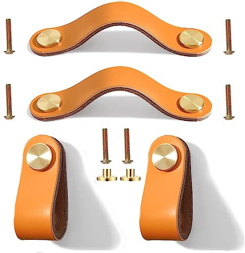 Ledergriffe für Möbel 4 Stück Möbelgriffe Leder Schubladen Knöpfe Kleiderschrank Griffe mit Schrauben für Schublade Schranktür Wohnkultur, Home Office Möbelbeschläge 13,8cm