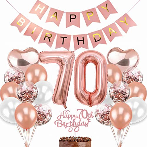 Dalettu Deko 70. Geburtstag Frau, Ballon 70. Geburtstag Deko Frauen, Geburtstagsdeko 70 Jahre Frau, Rosegold Tortendeko Geburtstag 70. Frau, Happy Birthday Banner Deko 70 Geburtstag Frauen