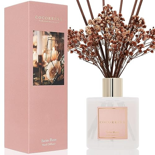 Cocorrína Reed Diffuser Sets- Satin Rose Scented Diffuser with Sticks Home Fragrance Reed Diffuser for Bathroom Shelf Decor