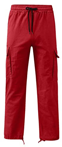 CANDE Elegant Jogging Bottoms Men's Fashion Casual Loose Cotton Plus Size Pocket Lace Up Pants Jogging Trousers, Red-b, XXXL