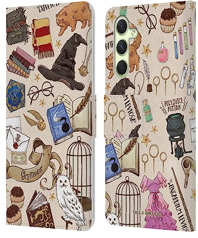 Head Case Designs Offizielle Harry Potter Hogwarts Muster Deathly Hallows XXXVII Leder Brieftaschen Handyhülle Hülle Huelle kompatibel mit Samsung Galaxy A54 5G
