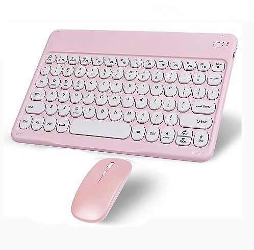 Wireless Bluetooth Keyboard and Mouse Combo Pink Portable Small Slim Typewriter Compact Ergonomic Travel Wireless Keyboard Mouse for iPhone iPad Mac MacBook Pro Air Laptop Android Phone Samsung Tablet