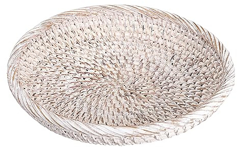 Hipiwe Cuenco pequeño de mimbre para entrada, bandeja redonda de mimbre tejida de 7.6 pulgadas para servir frutas y decoración de pared, color blanco
