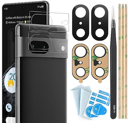 YHX-OU 2 Stück Kamera Linse Glas Ersatz für Google Pixel 7 Kameraglas hinten + 2 Stück für Google Pixel 7 Kamera Schutzfolie Linse Kameraschutz
