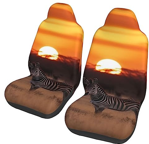 VACSAX Afrika Sonnenuntergang Zebra Print Auto Sitzbezüge Nur Vordersitzbezug Universal Auto Vordersitze Protector Passt für Auto SUV Limousine LKW