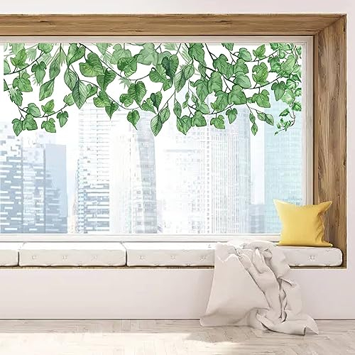 GORGECRAFT 118x39cm Ranken-Fensteraufkleber Efeublätter Fensteraufkleber Grüne Pflanzen Fensteraufkleber Doppelseitig Statische Vinylfolie Glasschiebetüren Wohnzimmer Schlafzimmer Sommerdekorationen
