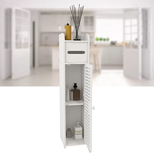 VickyHome 2 Reihen Badschrank Badmöbel Multifunktional Regal Schmal, Wasserdichter Badezimmerschrank zum Aufbewahren von Toilettenpapier, Büchern, Shampoo, W6.3''x D6.3''xH32'', 1 Tür