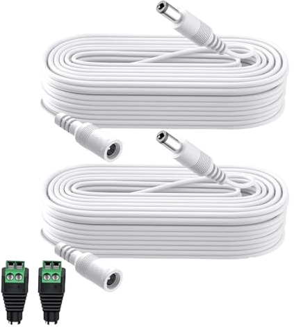 Lonnky 12V Extension Lead 10 Meter With LED Strip Light Connectors, Compatible With Govee LED Strip Lights, Univivi, Tonton, Camera (TP-Link TAPO, Reolink), 12V Power Supply – 2-Pack White