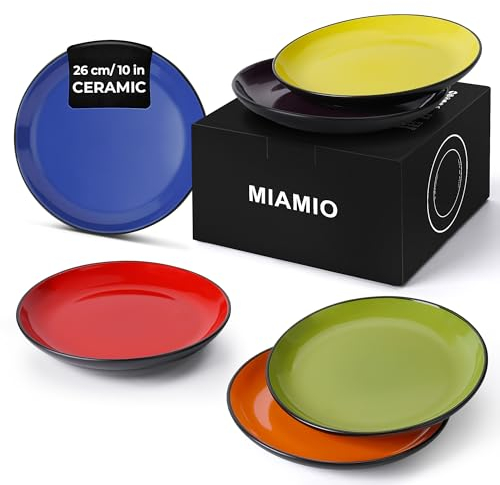 MIAMIO – 6 teiliges Teller/Speiseteller Set aus Steingut Keramik Geschirr Set - Le Papillon Kollektion (Große Teller (6x))