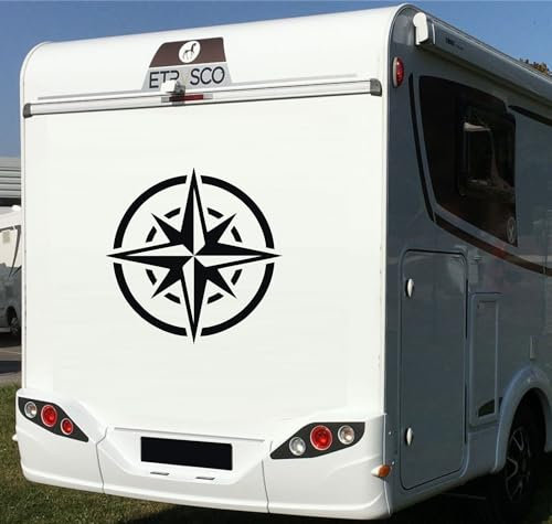 DualColorStampe Autocollants à douille rose des vents pour camping-car Trail off Road Sport Adventure 4x4 pour voiture pour caravane et camping-car Cod. 0354 (1 pièce (50 x 50 cm), noir mat)