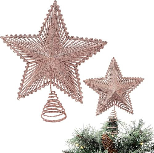 SKYTE® Christmas Tree Topper Star | 25 cm - Size | Glittered Star | Metal Glitter Star Tree top | Xmas Party Decoration Ornaments | For Christmas Tree Decorations (Rose Gold)