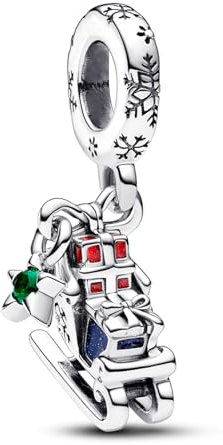 Amuefer Christmas Sleigh 2023 Charms für Armbänder 925 Sterling Silber mit Cubic Zirkonia Anhänger für Halsketten Geburtstag Weihnachten Schmuck Geschenke für Frauen Mädchen