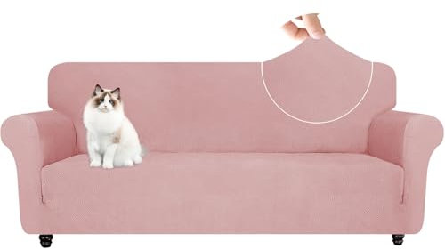 YSTELLAA Housse De Canapé 3 Places avec Accoudoirs, Housse Canapé Extensible, Universelle Protege Sofa, Sofa Cover Antidérapante, Griffures, Antisalissure, pour Le Salon, Rosé