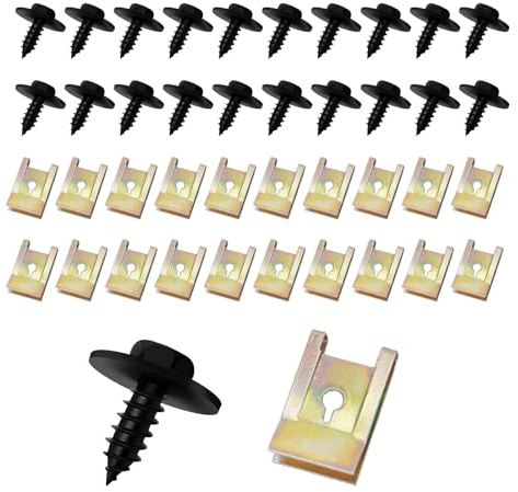 ZYNERY 40 Stück Blechmutter Schraube Mutter Clip Kit, Edelstahl Blechmutter Set, Schraube Mutter Clip Schnappmutter Set, Feder Blechmutter Blechschrauben für Auto Motorrad (40 Stück)