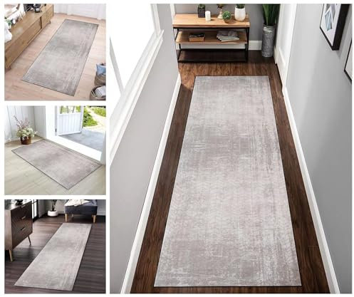 Buatisf Alfombra para pasillo, cocina, antideslizante, lavable, larga, gris, alfombra de cocina, por metros, pasillo, comedor, dormitorio, salón, alfombra atrapa la suciedad