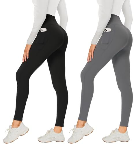AMIYOYO 2er Pack Leggings für Damen High Waist Leggins Blickdicht Elastische Bauchweg Hosen Weiche Sporthose für Yoga Fitness Outdoor Freizeit(Schwarz+Dunkelgrau,XXL=DE50-54)