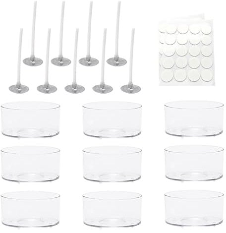 20 Pcs Clear Plastic Tealight Cups Empty Candle Holders Tea Light Candle Molds Candle Making Containers with 20 Pcs Candle Wicks 20 Pcs Stickers