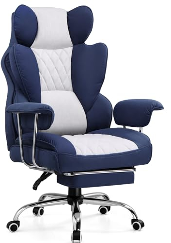 GTPLAYER Silla Gaming Silla Gamer Ergonómicas Reclinables con Reposapiés Silla Ordenador Altura Regulable Silla Oficina para Trabajar (Azul Oscuro-Blanco)