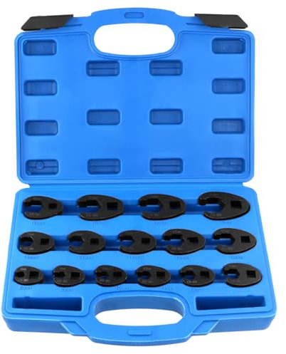 QWORK® 15 Pieces Crowfoot Wrench Set, 3/8” 1/2”Crowfoot Wrench Set, Metric 8-24mm Wrenches Chrome Molybdenum