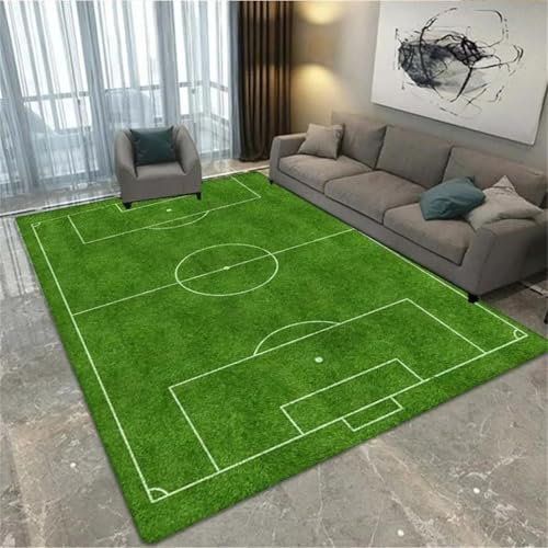 Football Pitch Carpet for Boys Bedroom Teenager Kids Men 3d Football Sports Print Theme Rugs Bedroom Living Room Decorations Floor Mat Washable Non-Slip Gaming Rugs (Football field,160x200cm)
