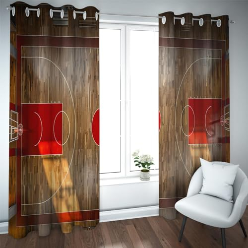 Deertweet Home Taupe Vorhänge Basketballplatz Muster Verdunkelungsvorhänge Rustikale Kellerfenster Vorhänge Wärmeisolierte Vorhänge für Klassenzimmer 2 Paneele H214xB168