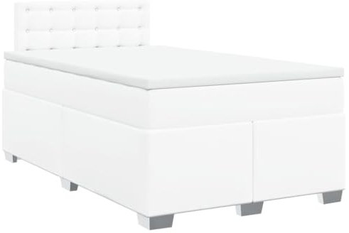 vidaXL Boxspringbett, Polsterbett Bett mit Matratze, Bettgestell mit Kopfteil Lattenrost, Doppelbett für Schlafzimmer, Weiß 120x190cm Kunstleder