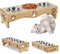 WPAJIRZO Lot de 3 gamelles surélevées pour chat - En acier inoxydable - Pour eau et nourriture - Hauteur réglable avec support en bois - Ergonomique - Pour chats et chiots