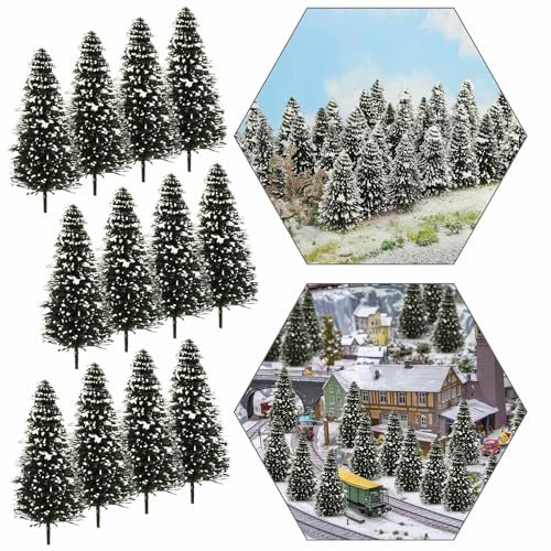 Evemodel 40 Stück Kiefern mit Schnee 69 mm für Diorama, Zug, Eisenbahn, Winter, Landschaft, Landschaftslayout, HO N Maßstab (69 mm), 40 Stück