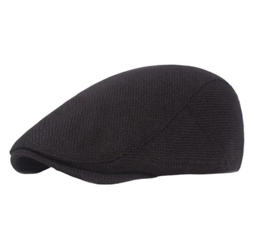 NihaoWXM Flatcap Herren Retro-Männerhüte, Retro-Baskenmützen, Mützen for Damen, Baumwollvisiere, Fischgrätenmuster, Flache Kappen, lässige Künstler-Schirmmütze(Black)
